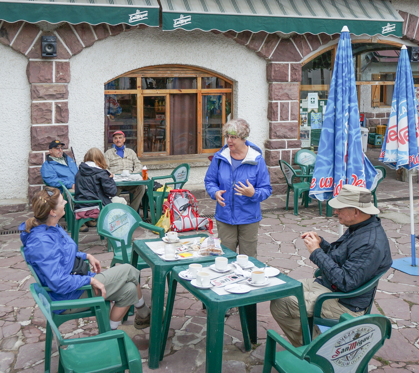 Camino pilgrims at café in Burguete, Spain | Photo by Mike Hudak