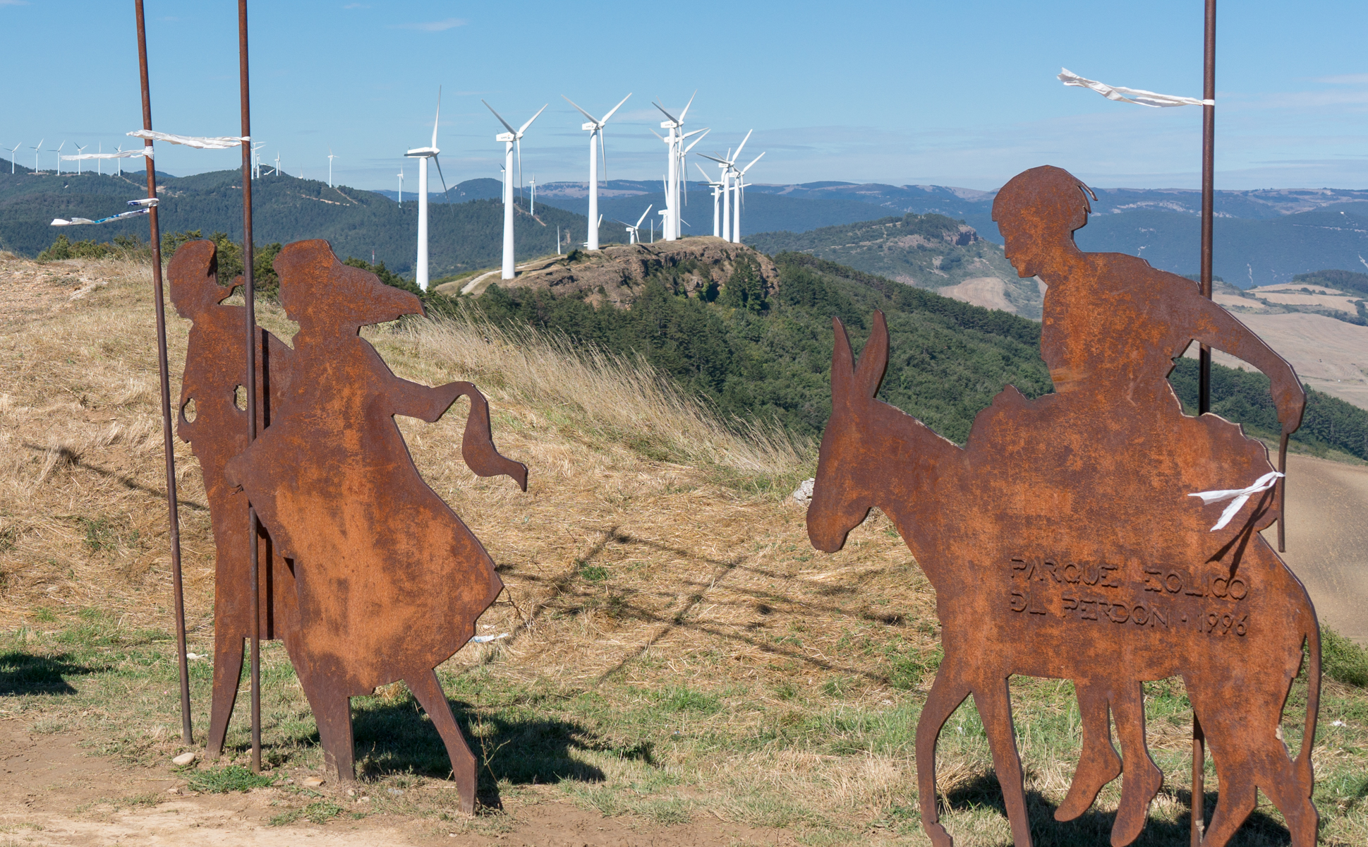 Vicente Galbete’s iron sculpture on the Camino Francés at summit crossing of Alto del Perdón, Spain | Photo by Mike Hudak