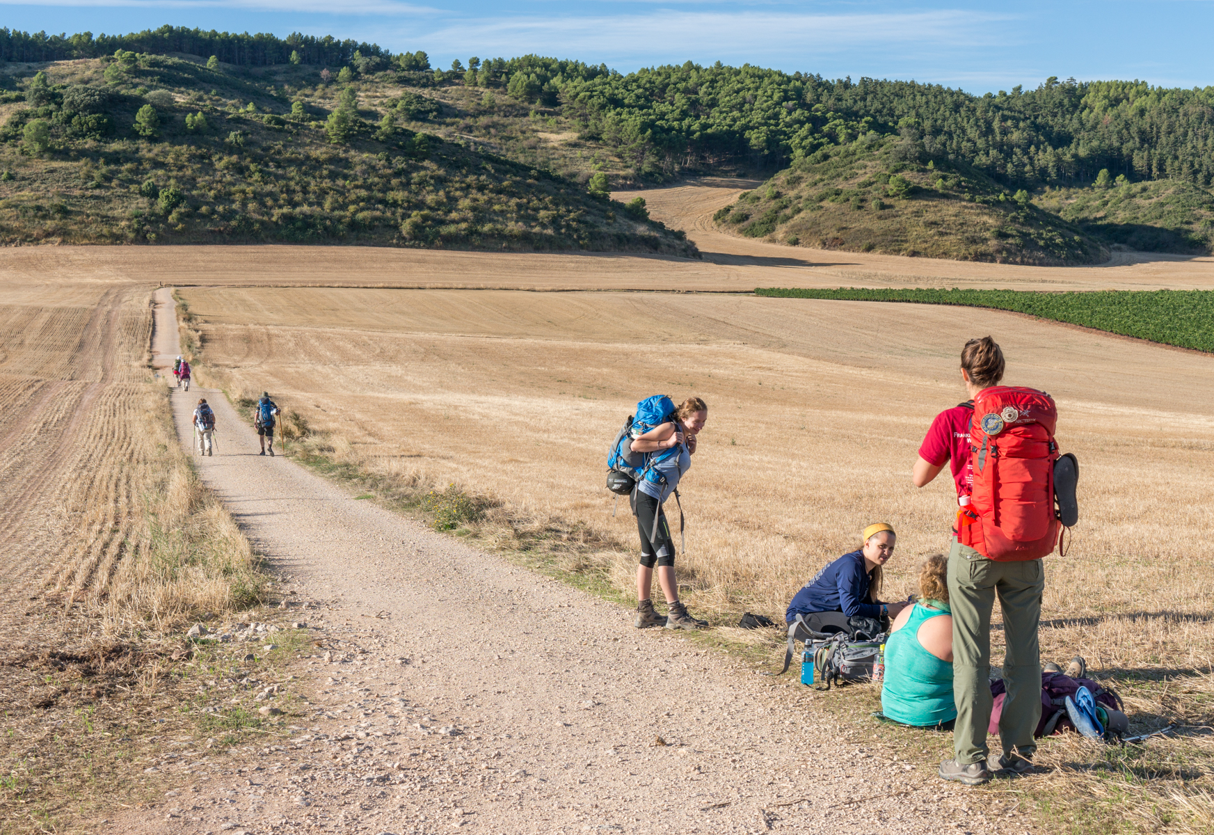 American college students on the Camino approximately 6 km west of Villamayor de Monjardín, Spain | Photo by Mike Hudak
