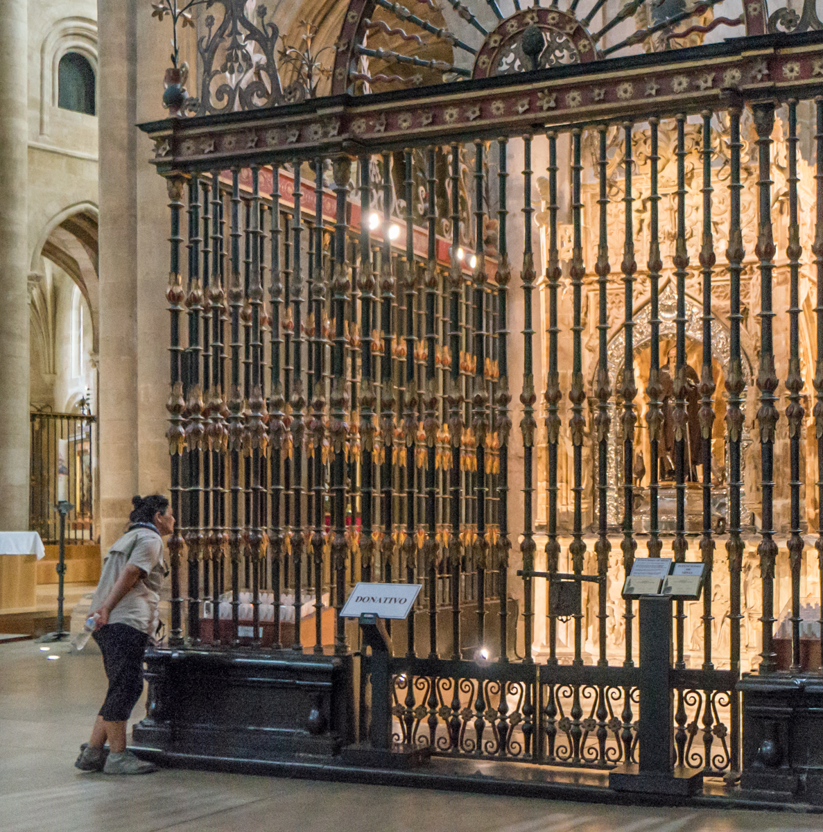 A Camino pilgrim contemplates the tomb of Santo Domingo de la Calzada | Photo by Mike Hudak