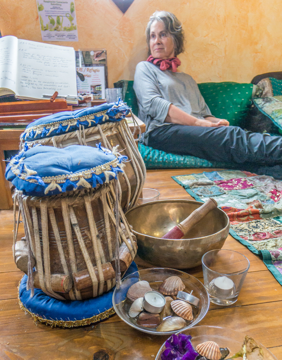 A Camino pilgrim relaxes in the lounge of Albergue Verde in Hospital de Órbigo, Spain | Photo by Mike Hudak