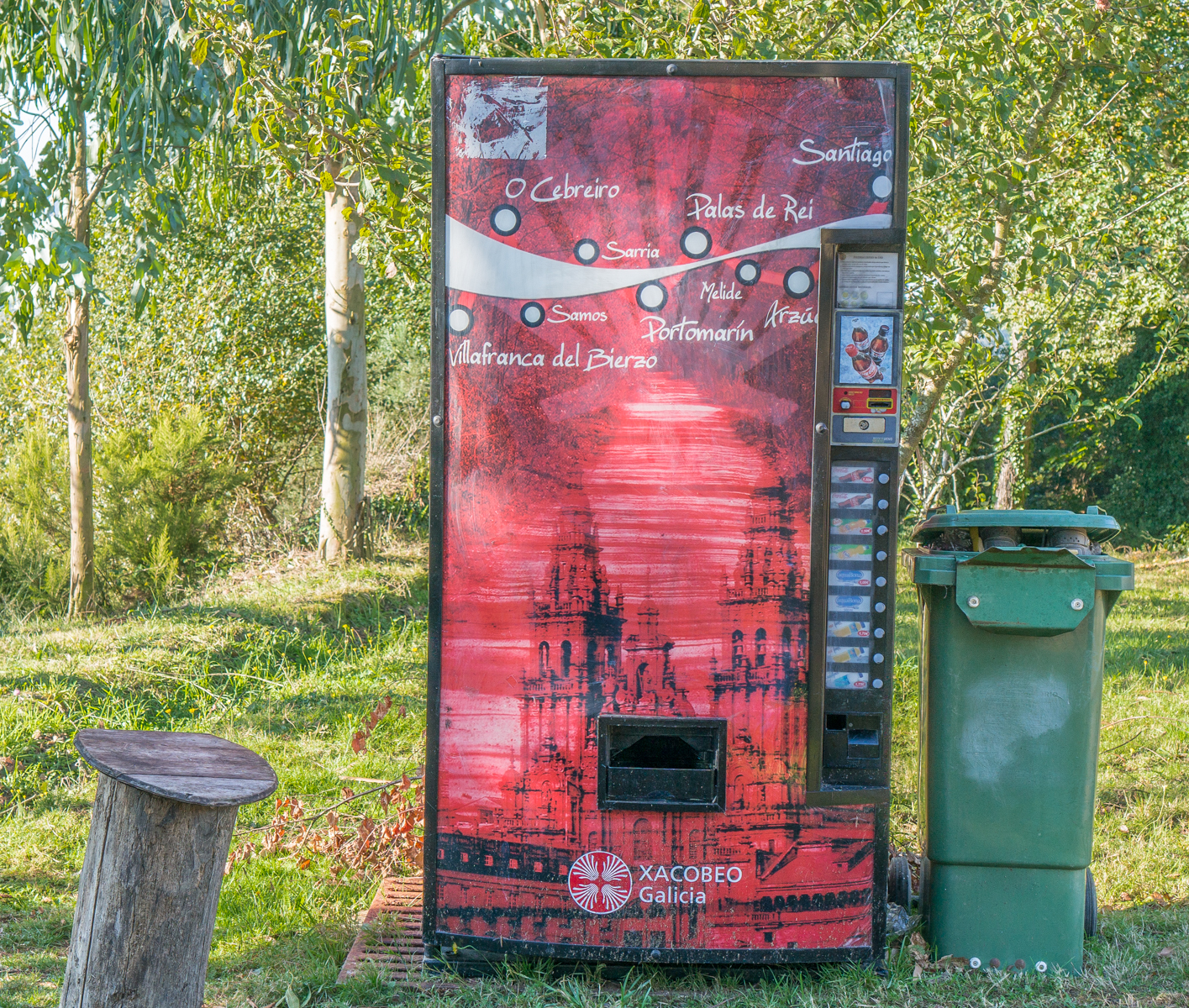 Soft drink vending machine at a secluded location along the Camino Francs west of San Xil, Spain | Photo by Mike Hudak