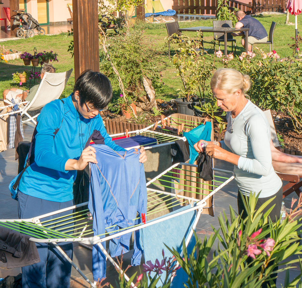 Camino pilgrims dry their laundry  at Albergue Paloma y Leña (Dove and Firewood) in San Mamed del Camino (Spain) | Photo by Mike Hudak