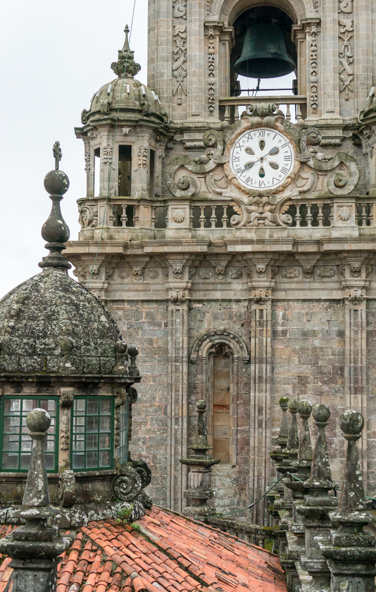 Catedral Clock Tower viewed from roof of the Catedral de Santiago (Spain) | Photo by Mike Hudak