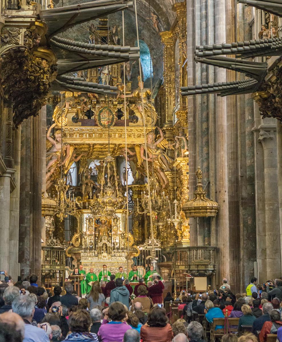 Inside the Catedral de Santiago (Spain) near the completion of the noon pilgrim Mass | Photo by Mike Hudak