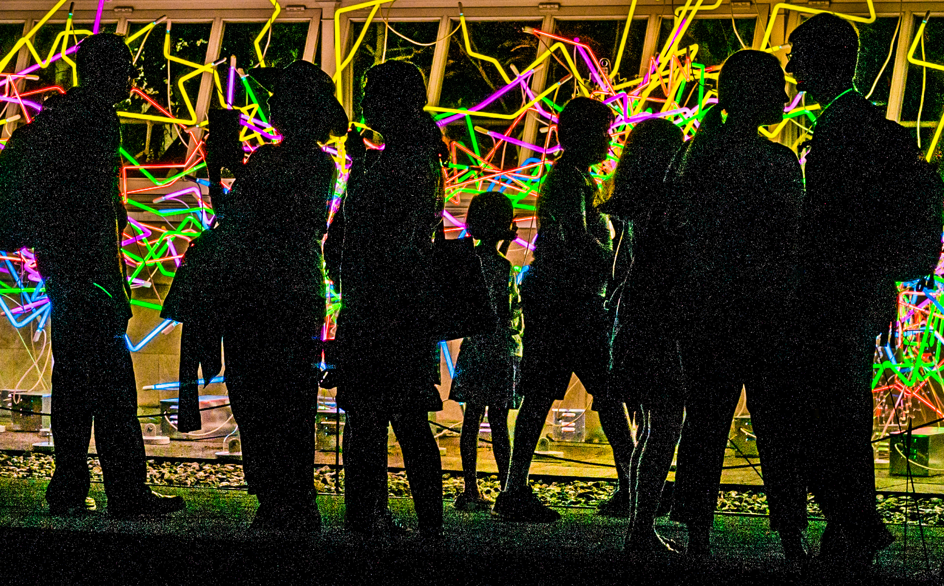 Dale Chihuly glass sculpture NEON 206 at the New York Botanical Garden. Viewer experience is part of the art. Photo by Mike Hudak