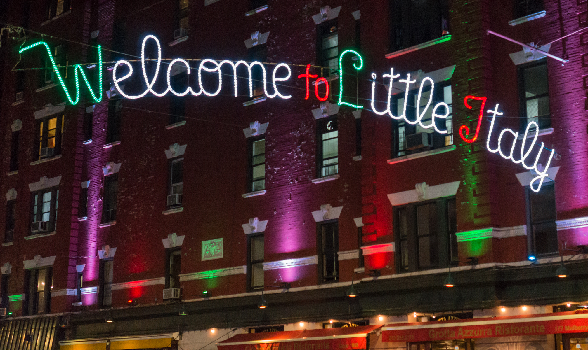 Entrance to Little Italy at intersection of Broome St and Mulberry St, Manhattan, NYC | Photo by Mike Hudak