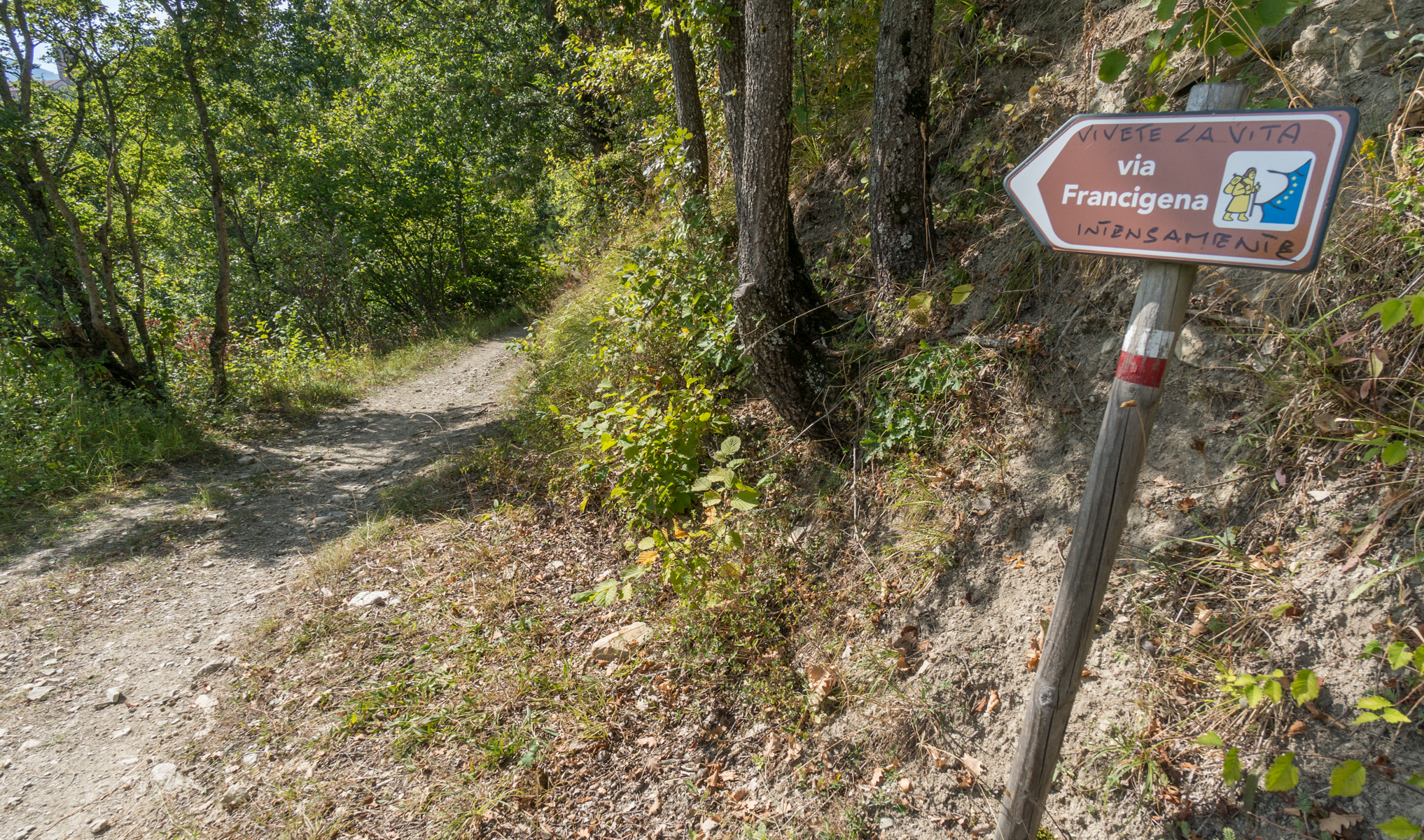 The Via Francigena approaches the day's destination of Cassio, Italy | Photo by Mike Hudak